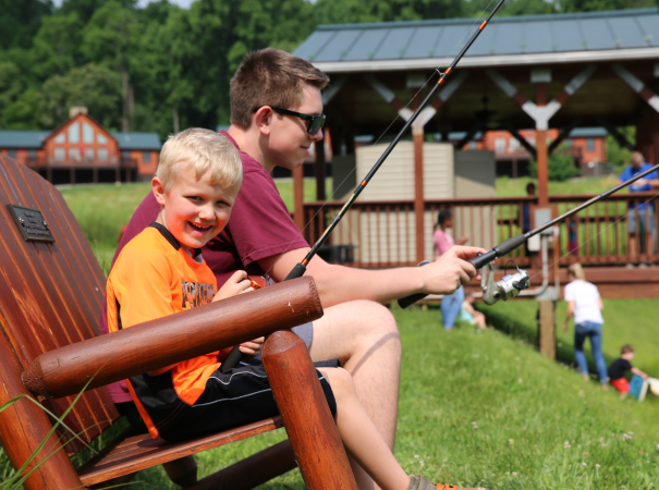 A family in rocking chairs