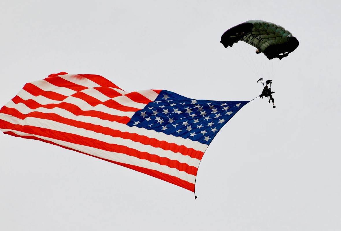 An American flag and a parachute